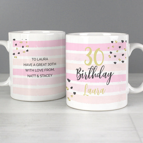 Personalised Birthday Gold and Pink Stripe Mug - Mugs at Gift Moments