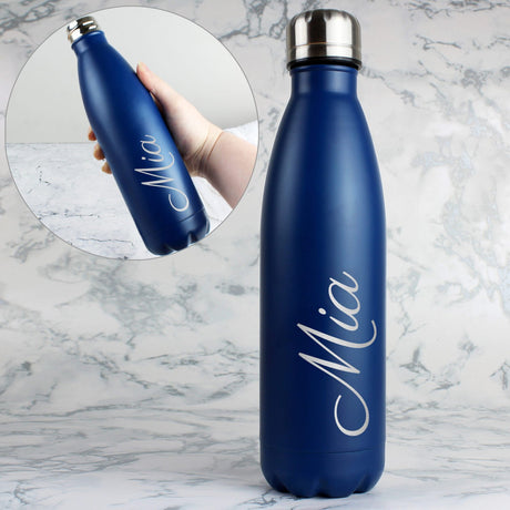 Personalised Blue Metal Insulated Drinks Bottle - Water Bottles at Gift Moments