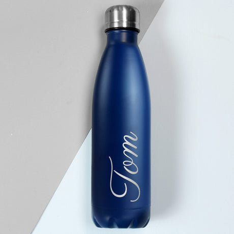 Personalised Blue Metal Insulated Drinks Bottle - Water Bottles at Gift Moments