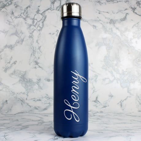 Personalised Blue Metal Insulated Drinks Bottle - Water Bottles at Gift Moments