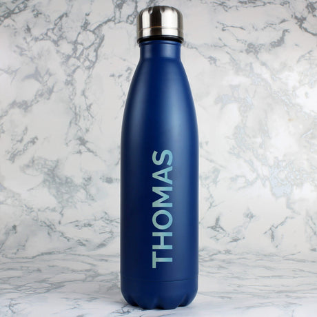 Personalised Bold Name Blue Metal Insulated Drinks Bottle - Water Bottles at Gift Moments