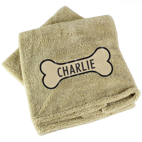 Personalised Bone Brown Microfibre Pet Towel - Pet Products at Gift Moments