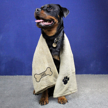 Personalised Bone Brown Microfibre Pet Towel - Pet Products at Gift Moments