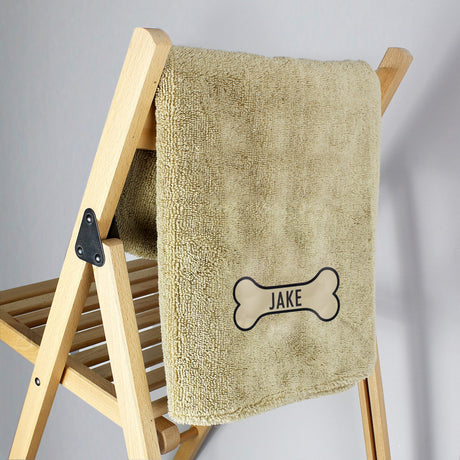 Personalised Bone Brown Microfibre Pet Towel - Pet Products at Gift Moments