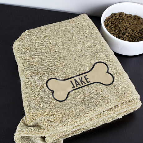 Personalised Bone Brown Microfibre Pet Towel - Pet Products at Gift Moments