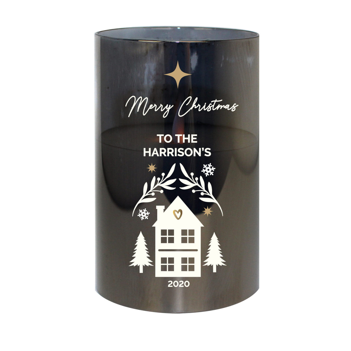 Personalised Christmas Smoked Glass LED Candle - LED Lighting at Gift Moments