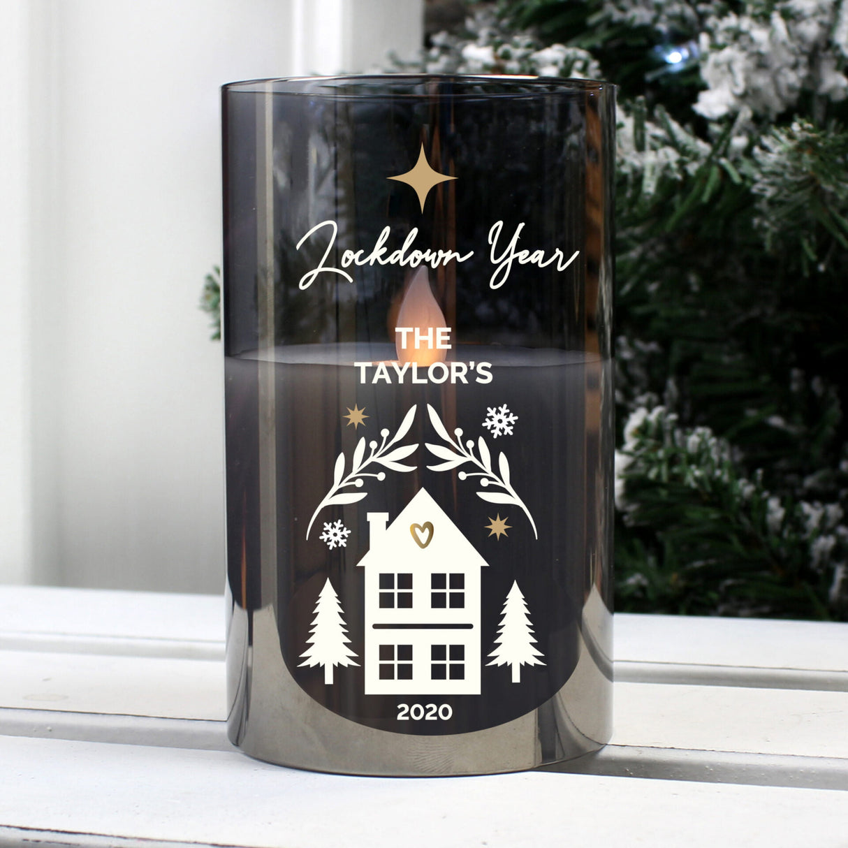 Personalised Christmas Smoked Glass LED Candle - LED Lighting at Gift Moments