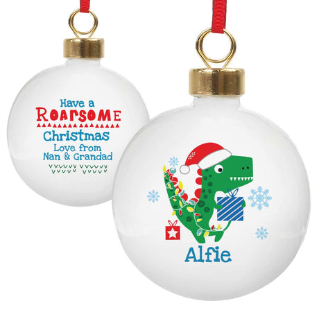 Personalised Dinosaur 'Have a Roarsome Christmas' Bauble - Christmas Baubles at Gift Moments