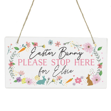 Personalised Easter Bunny Stop Here Wooden Sign - Signs & Plaques at Gift Moments