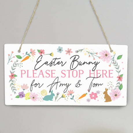 Personalised Easter Bunny Stop Here Wooden Sign - Signs & Plaques at Gift Moments