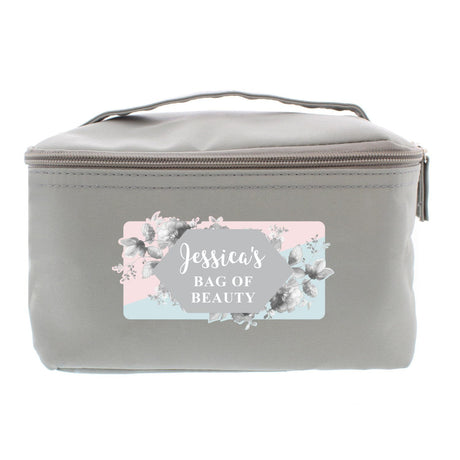 Personalised Floral Grey Toiletry Bag - Toiletry & Makeup Bags at Gift Moments