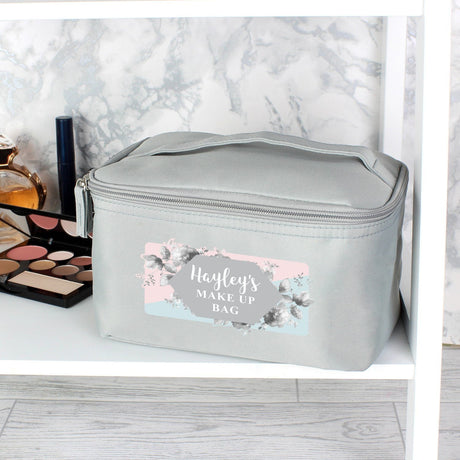 Personalised Floral Grey Toiletry Bag - Toiletry & Makeup Bags at Gift Moments