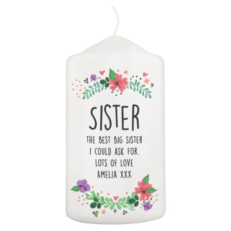 Personalised Floral Pillar Candle Gift: 7 - Candles By Gift Moments