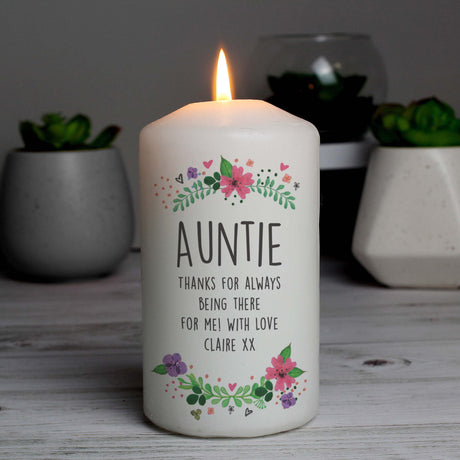 Personalised Floral Pillar Candle Gift: 3 - Candles By Gift Moments