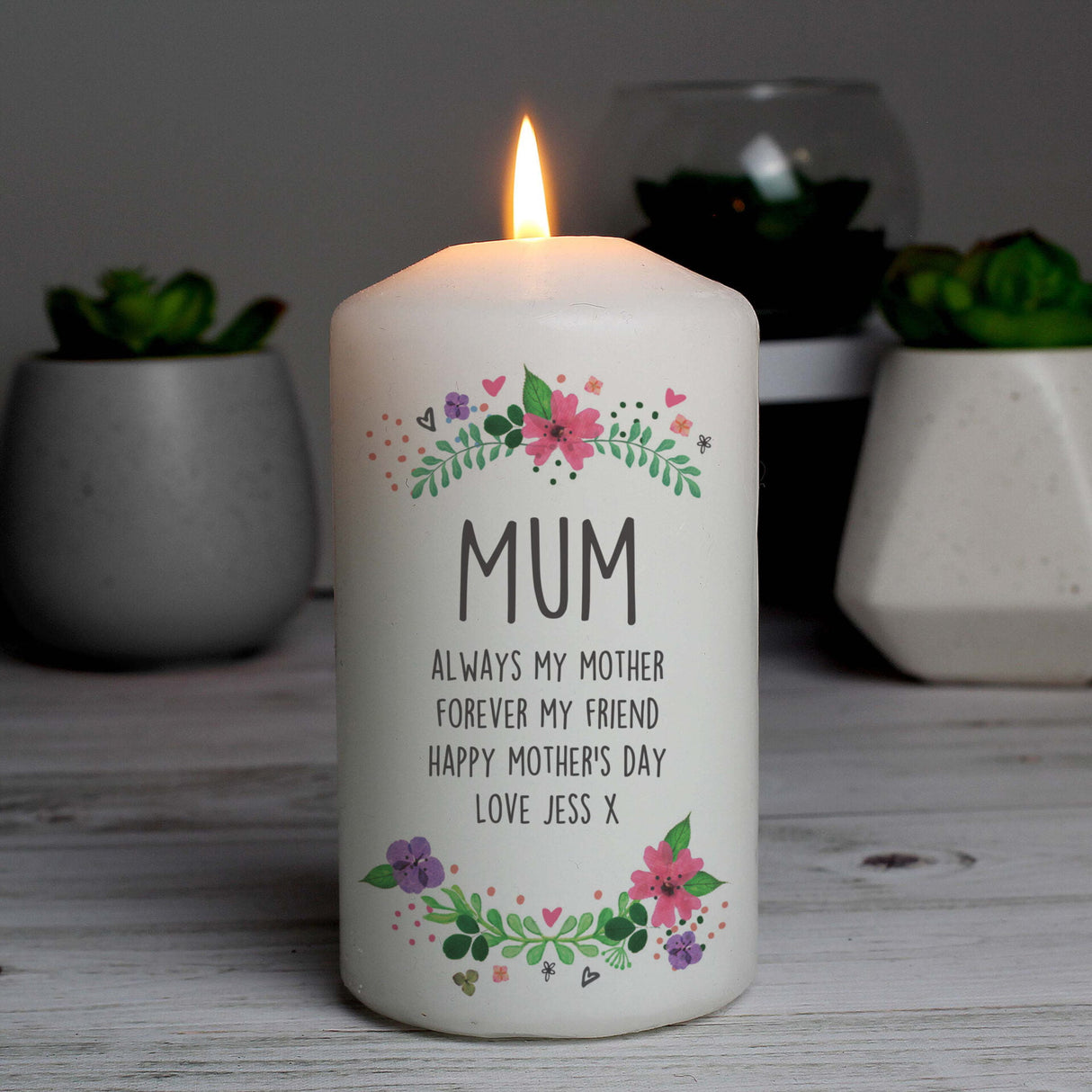 Personalised Floral Pillar Candle Gift: 1 - Candles By Gift Moments