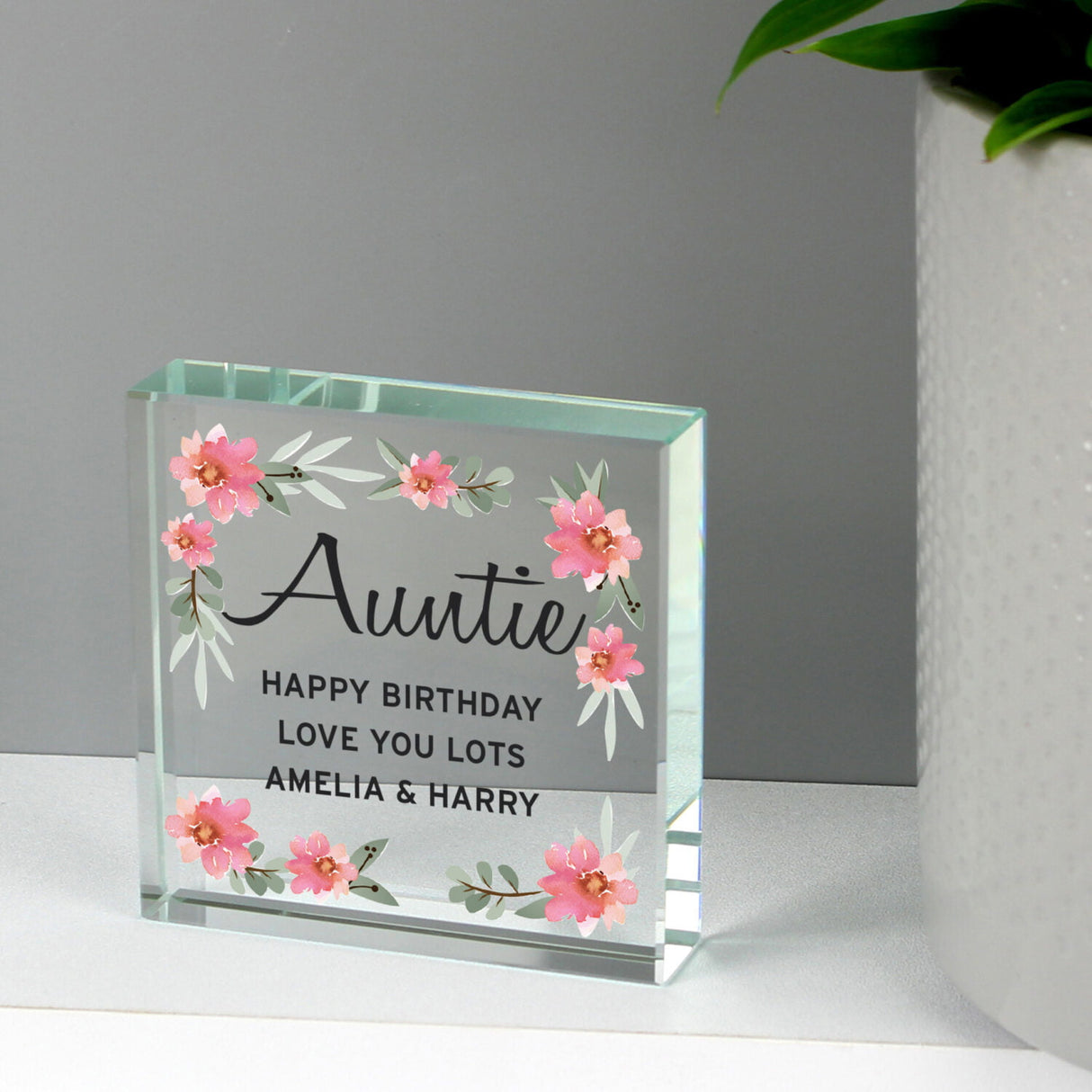 Personalised Floral Crystal Keepsake Token: 2 - Crystal Tokens By Gift Moments