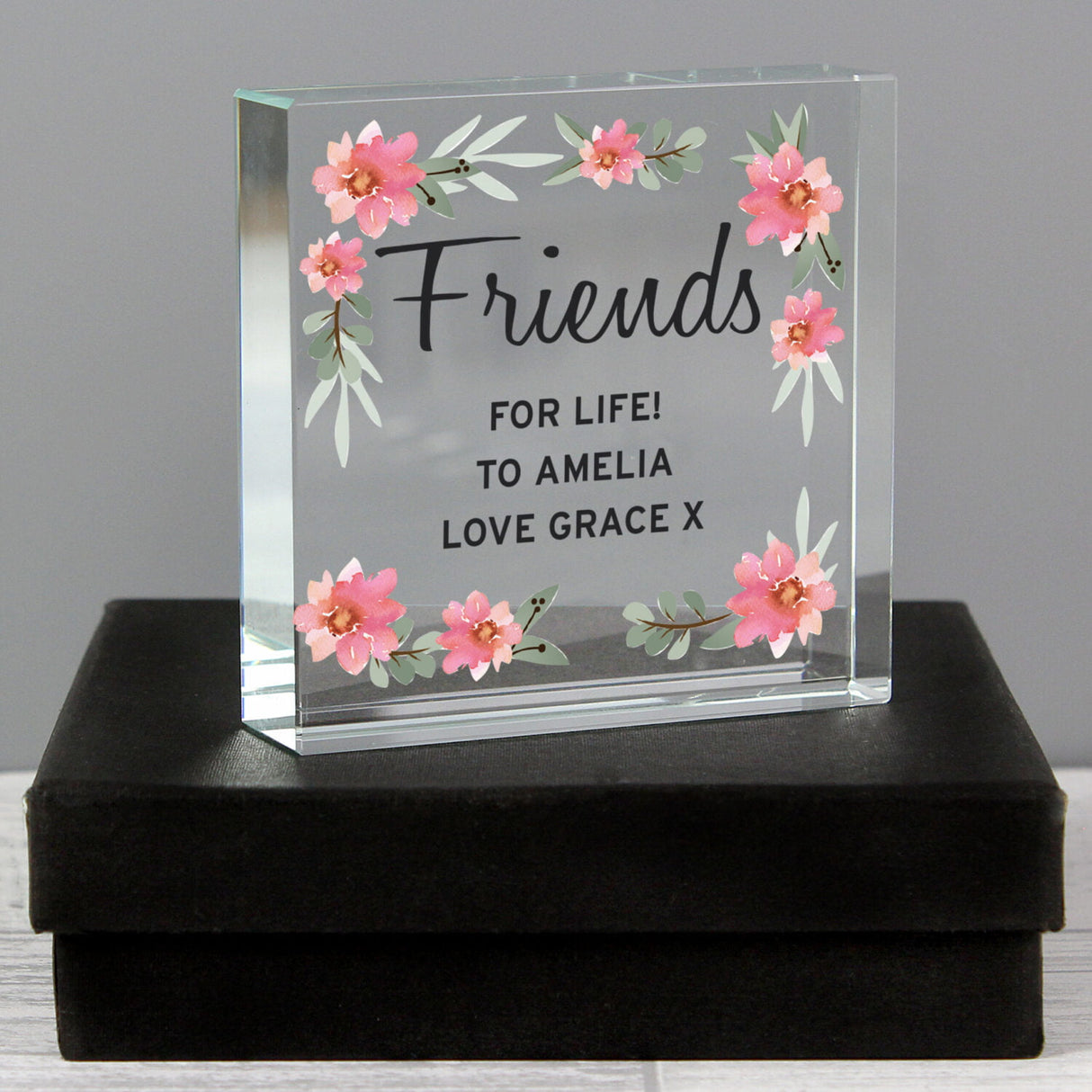 Personalised Floral Crystal Keepsake Token: 4 - Crystal Tokens By Gift Moments