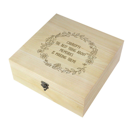 Personalised Floral Wreath Large Wooden Keepsake Box - Keepsake Boxes at Gift Moments