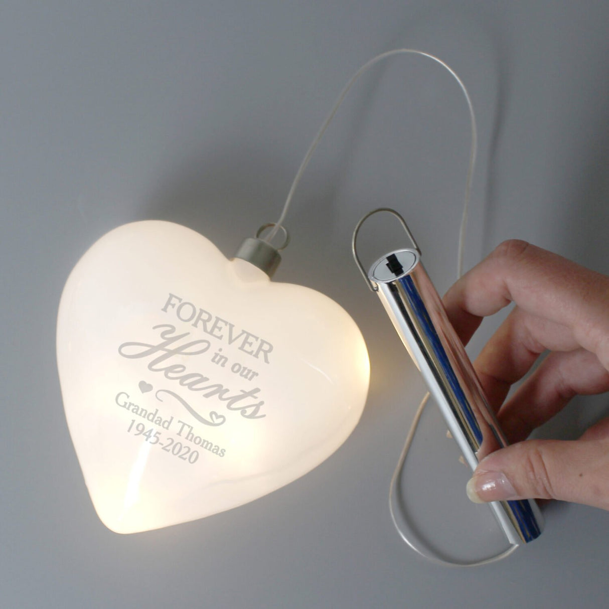 Personalised Forever In Our Hearts LED Hanging Glass Heart - LED Lighting at Gift Moments