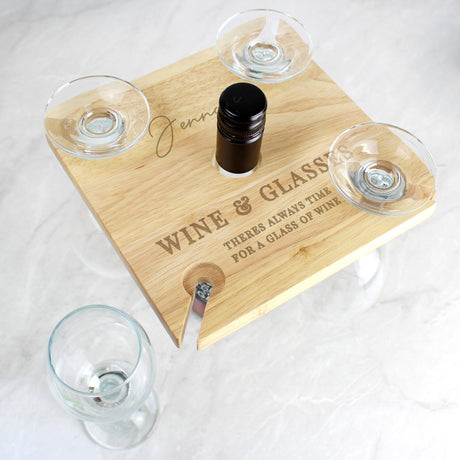 Personalised Free Text Four Wine Glass Holder & Bottle Holder - Barware at Gift Moments