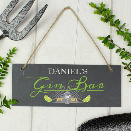 Personalised "Gin Bar" Printed Hanging Slate Plaque - Signs & Plaques at Gift Moments