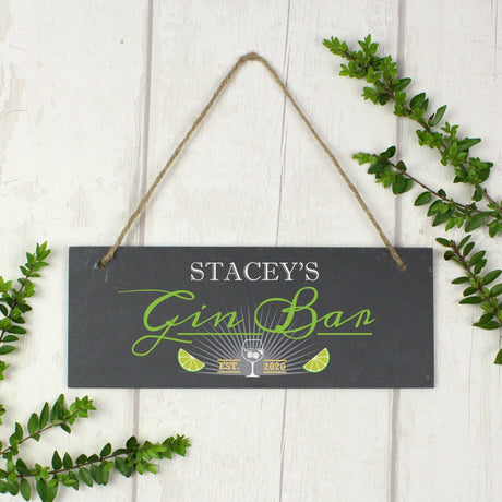 Personalised "Gin Bar" Printed Hanging Slate Plaque - Signs & Plaques at Gift Moments