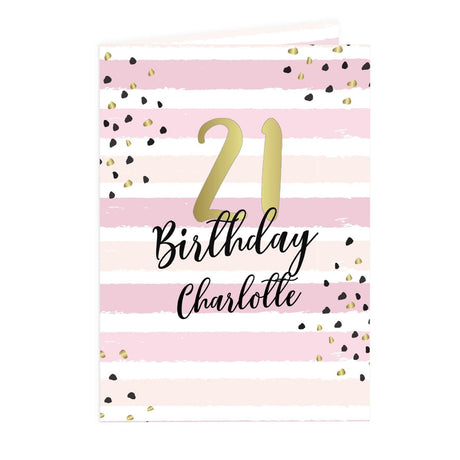 Personalised Gold and Pink Stripe Birthday Card - Greeting Cards at Gift Moments