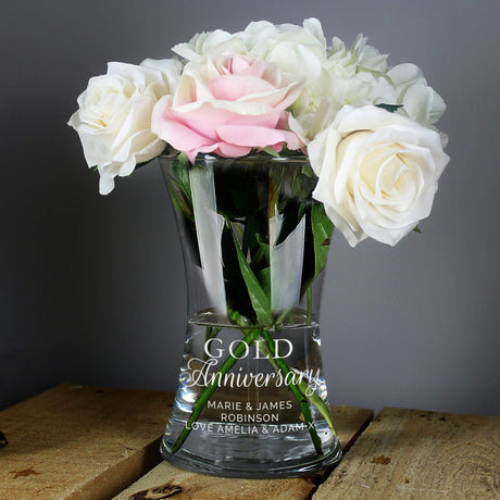 Personalised Gold Anniversary Glass Vase - Vases at Gift Moments