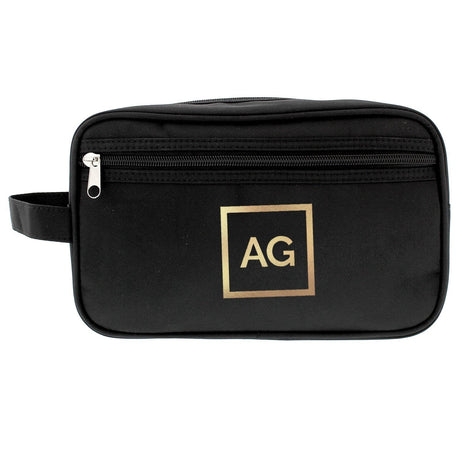 Personalised Gold Initials Black Toiletry Bag: 4 - Toiletry & Makeup Bags By Gift Moments