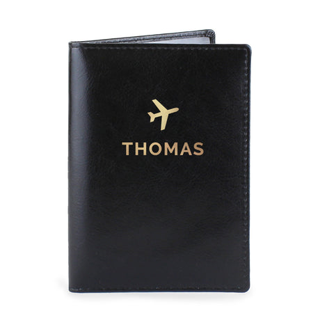 Gold Name Black Passport Holder - Gift Moments