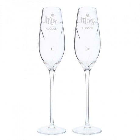 Hand Cut Mr & Mrs Flutes with Swarovski Elements - Gift Moments