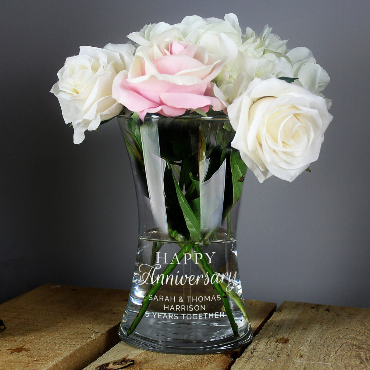 Personalised Happy Anniversary Glass Vase - Vases & Plant Pots at Gift Moments