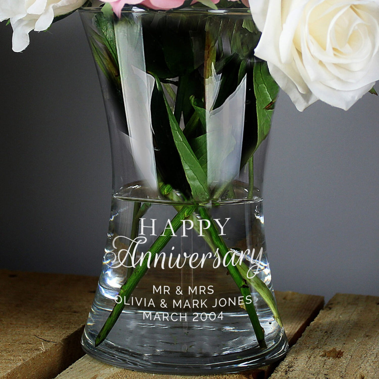 Personalised Happy Anniversary Glass Vase - Vases & Plant Pots at Gift Moments