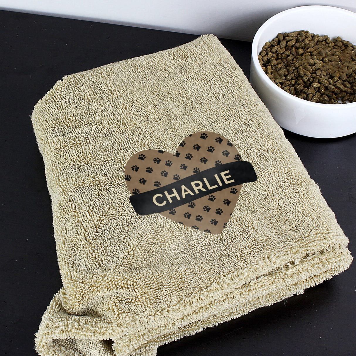 Personalised Heart Brown Microfibre Pet Towel - Pet Products at Gift Moments