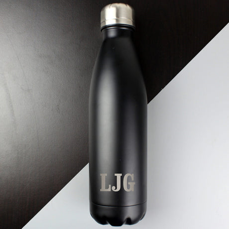 Personalised Initials Black Metal Insulated Drinks Bottle - Water Bottles at Gift Moments