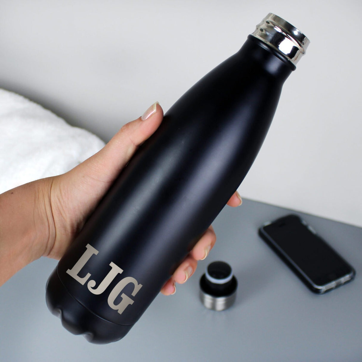 Initials Black Metal Insulated Drinks Bottle - Gift Moments