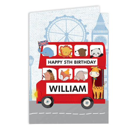 Personalised London Animal Bus Birthday Card - Greeting Cards at Gift Moments