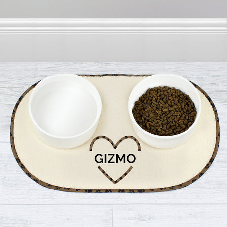 Personalised Love Heart Microfibre Pet Bowl Mat - Pet Products at Gift Moments