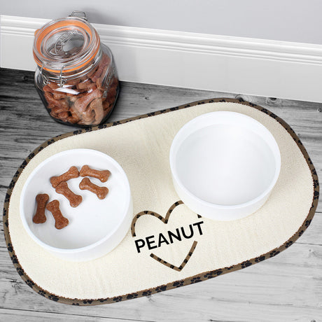 Personalised Love Heart Microfibre Pet Bowl Mat - Pet Products at Gift Moments