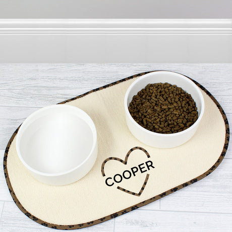 Personalised Love Heart Microfibre Pet Bowl Mat - Pet Products at Gift Moments