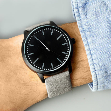 Mens Matte Black Watch with Grey Strap - Gift Moments