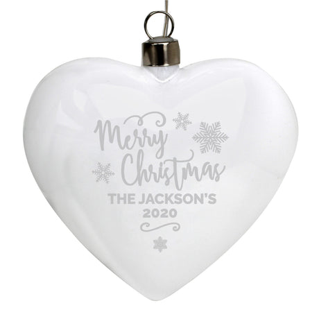 Personalised Merry Christmas LED Hanging Glass Heart - LED Lighting at Gift Moments