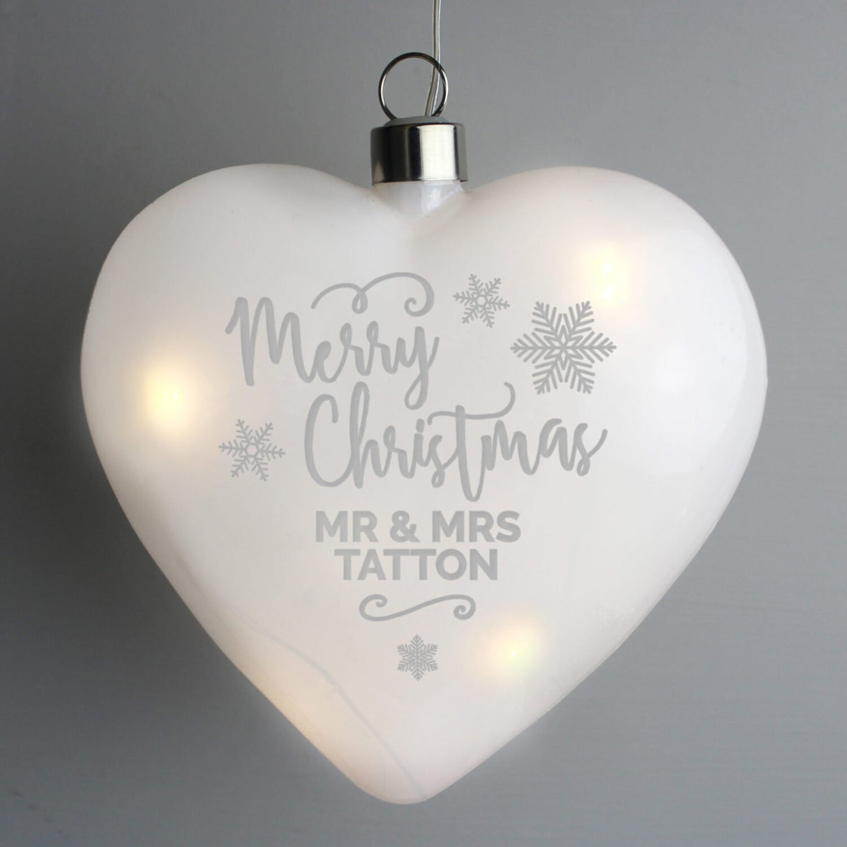 Personalised Merry Christmas LED Hanging Glass Heart - LED Lighting at Gift Moments