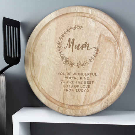 Personalised Mum Round Wooden Chopping Heart - Chopping Boards at Gift Moments