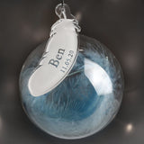 Personalised Name & Date Blue Feather Glass Bauble - Christmas Baubles at Gift Moments