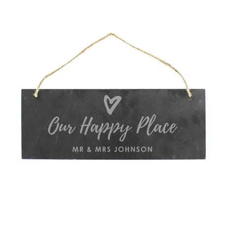 Personalised Our Happy Place Hanging Slate Plaque - Signs & Plaques at Gift Moments