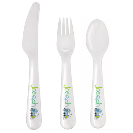 Personalised Patchwork Train 3 Piece Plastic Cutlery Set - Cutlery Sets at Gift Moments