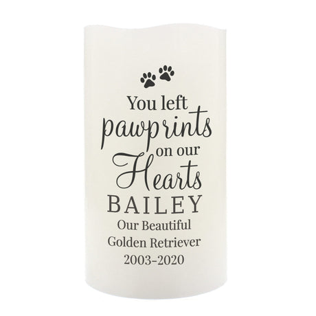 Personalised Pawprints On Our Hearts LED Candle - LED Lighting at Gift Moments