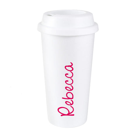 Personalised Pink Name Insulated Reusable Eco Travel Cup - Travel Mugs at Gift Moments