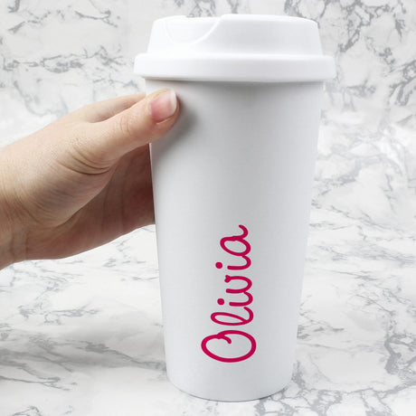 Personalised Pink Name Insulated Reusable Eco Travel Cup - Travel Mugs at Gift Moments